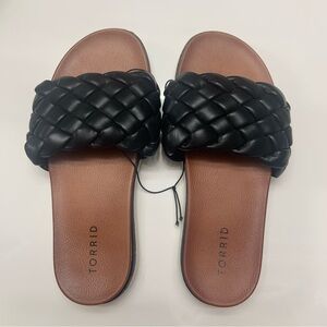 Torrid Black Brown Off-White Braided Slide Sandals 7 Wide Width Brand New